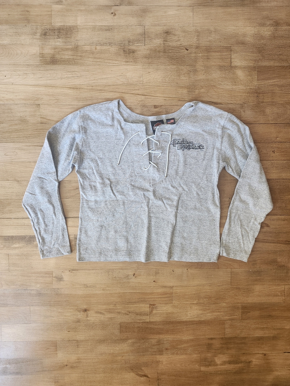 Harley-Davidson Light Gray Lace-Up Long Sleeve Top
